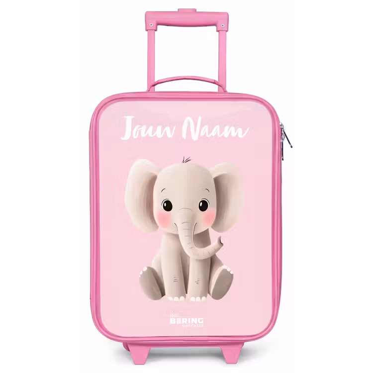 Kinderkoffer met naam - Roze - Olifant - Grijs - Baby - Slurf — 1
