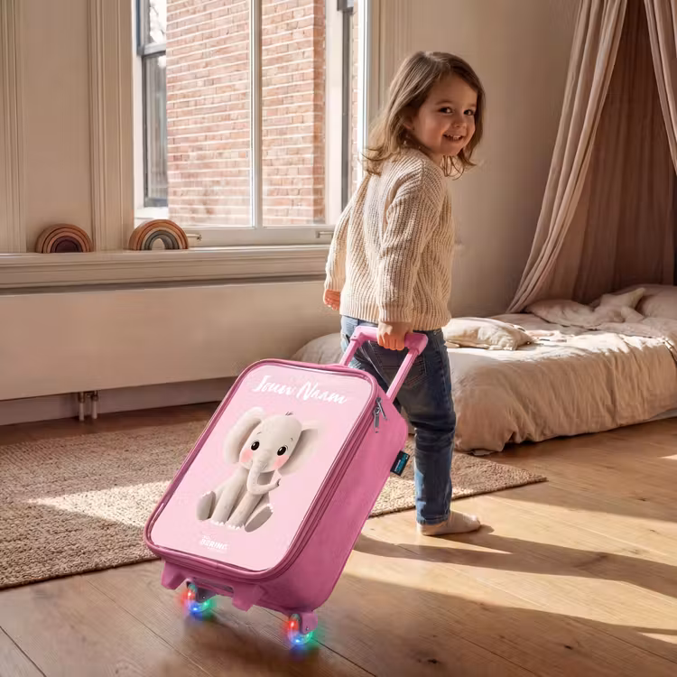 Kinderkoffer met naam - Roze - Olifant - Grijs - Baby - Slurf — 3