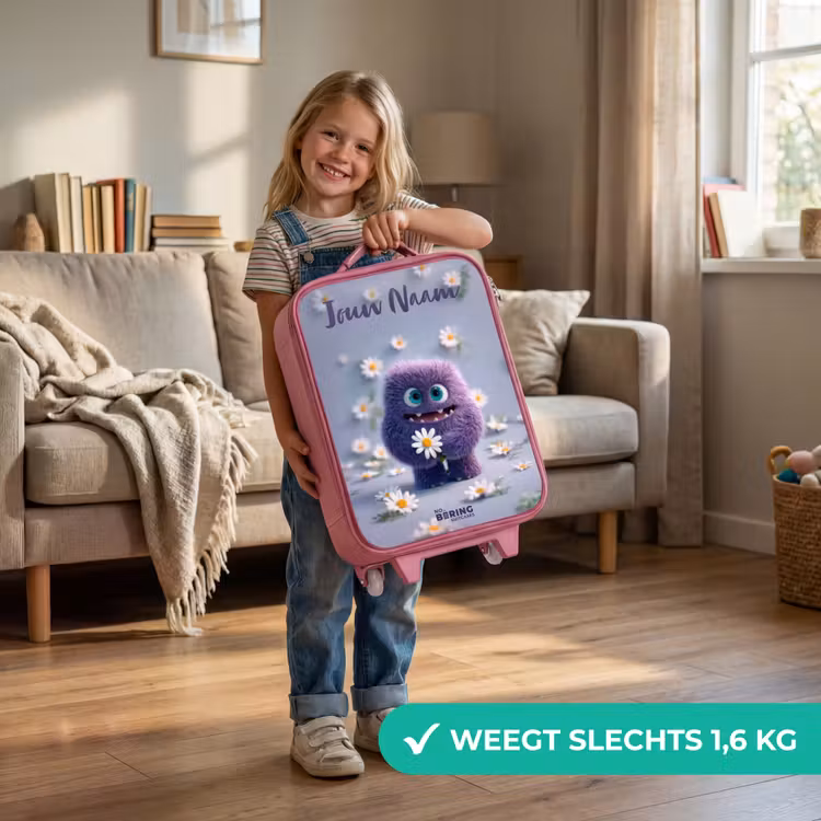 Kinderkoffer met naam - Roze - Paars Pluizig Vriendje met Madelief — 2