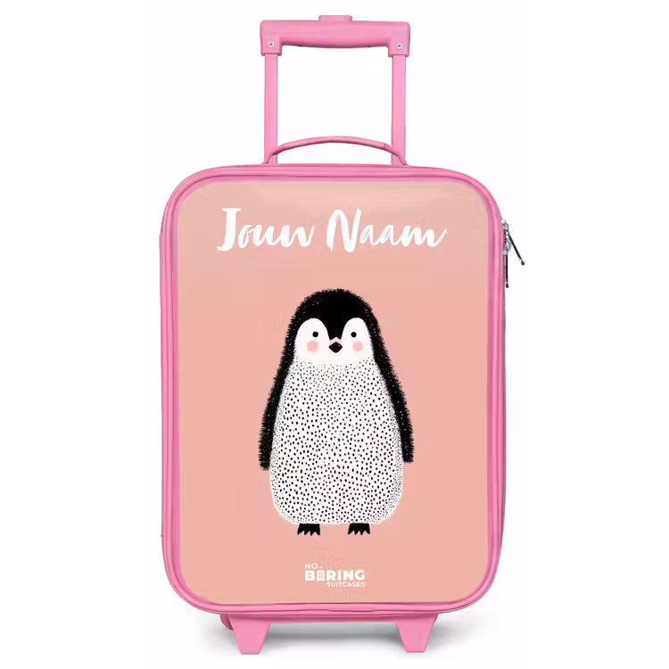Kinderkoffer met naam - Roze - Pinguïn - Stippen - Roze - Minimalistisch — 1