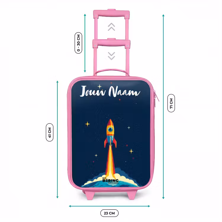 Kinderkoffer met naam - Roze - Planeet - Raket - Sterren - Donkerblauw — 5