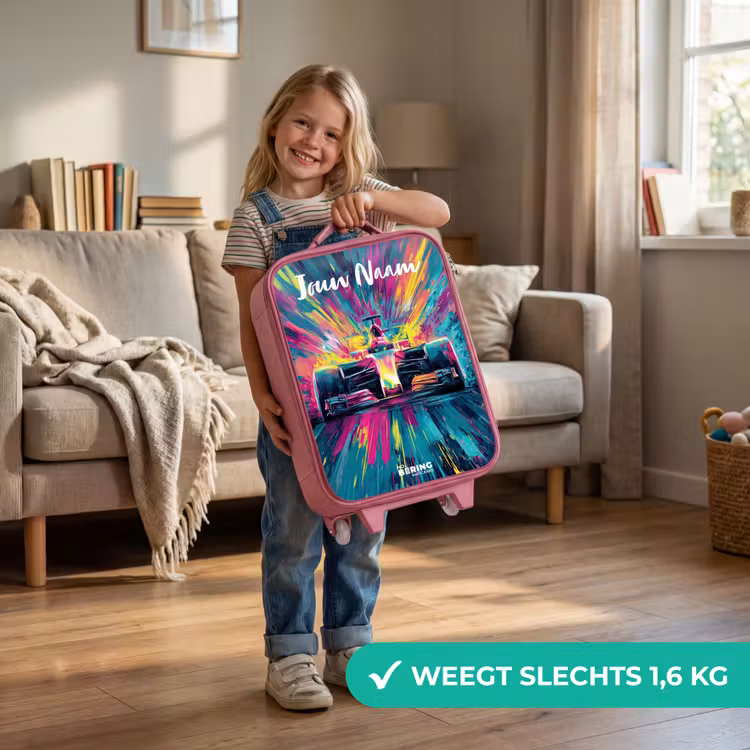 Kinderkoffer met naam - Roze - Raceauto - Abstract - Strepen - Blauw — 2