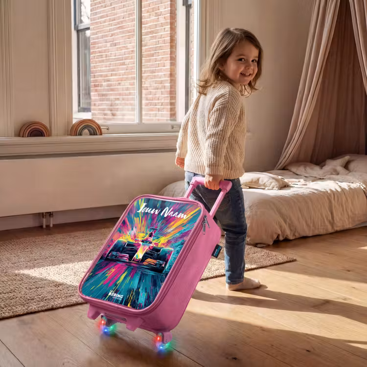 Kinderkoffer met naam - Roze - Raceauto - Abstract - Strepen - Blauw — 3