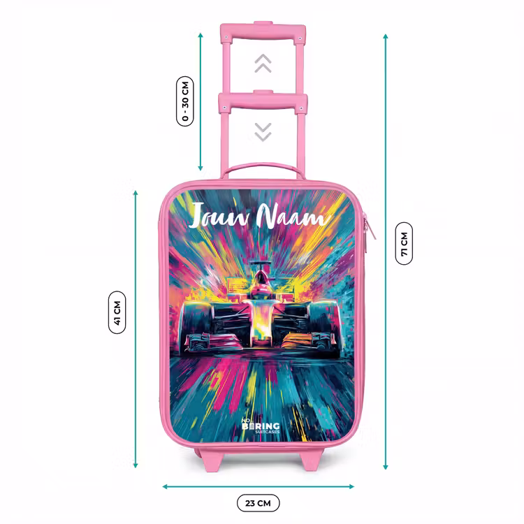 Kinderkoffer met naam - Roze - Raceauto - Abstract - Strepen - Blauw — 5