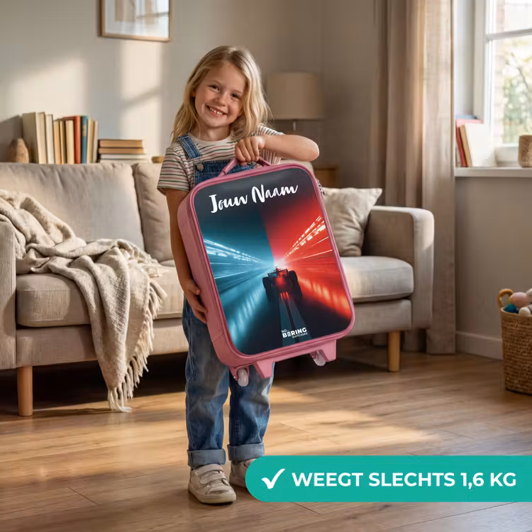 Kinderkoffer met naam - Roze - Raceauto - Verlichting - Neon - Rood — 2