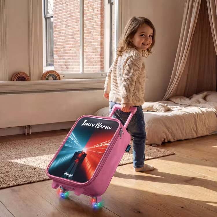 Kinderkoffer met naam - Roze - Raceauto - Verlichting - Neon - Rood — 3