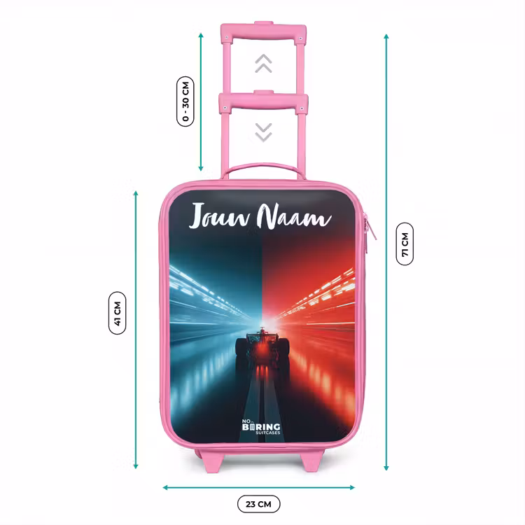 Kinderkoffer met naam - Roze - Raceauto - Verlichting - Neon - Rood — 5