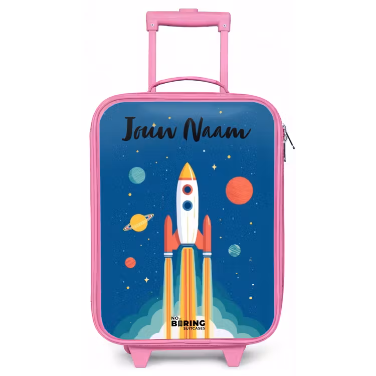 Kinderkoffer met naam - Roze - Raket - Planeet - Sterren - Veelkleurig — 1