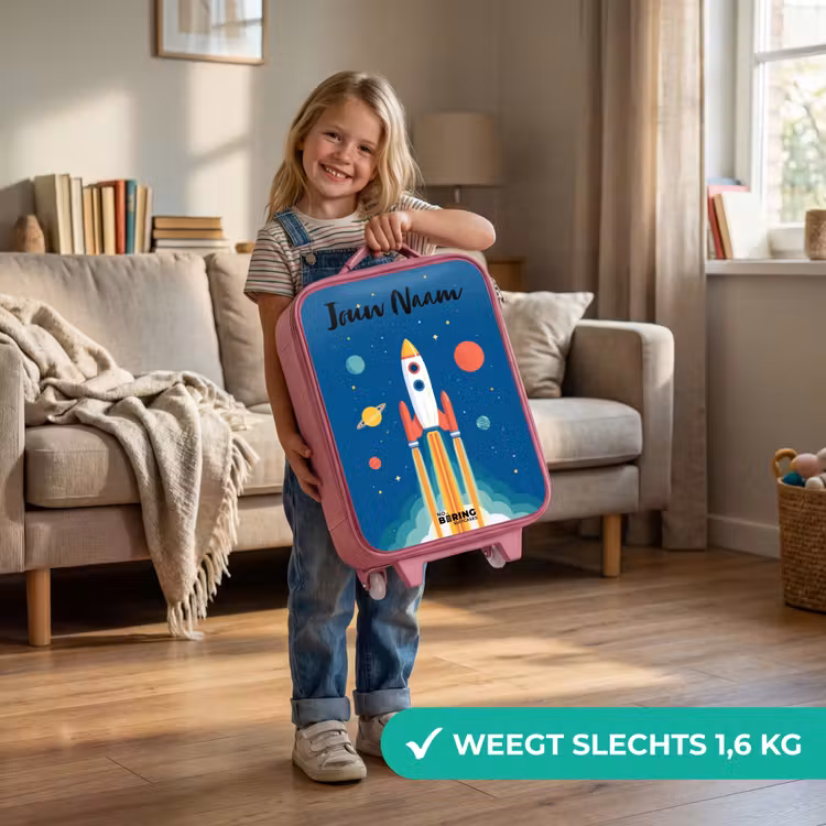 Kinderkoffer met naam - Roze - Raket - Planeet - Sterren - Veelkleurig — 2