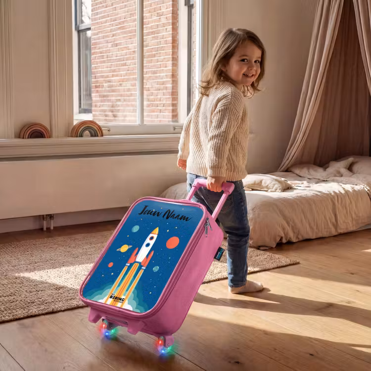 Kinderkoffer met naam - Roze - Raket - Planeet - Sterren - Veelkleurig — 3