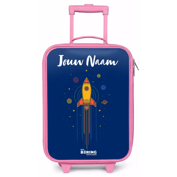 Kinderkoffer met naam - Roze - Raket - Planeten - Sterren — 1