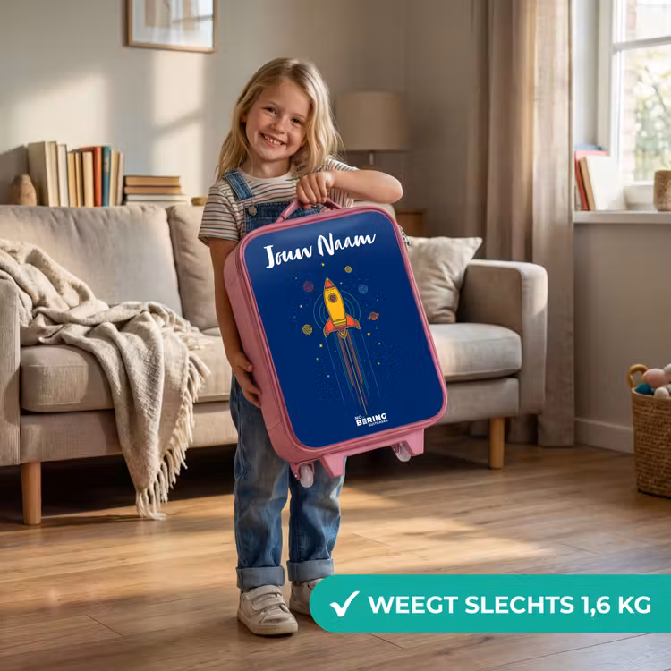 Kinderkoffer met naam - Roze - Raket - Planeten - Sterren — 2