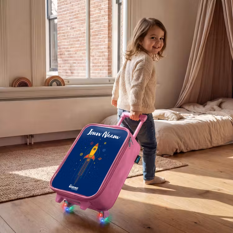 Kinderkoffer met naam - Roze - Raket - Planeten - Sterren — 3