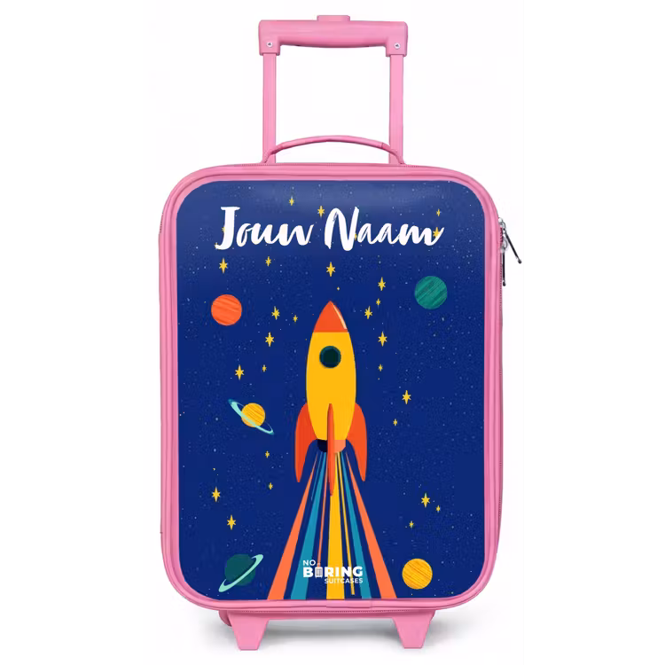 Kinderkoffer met naam - Roze - Raket - Sterren - Planeet - Ruimte — 1