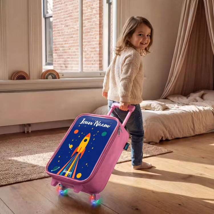 Kinderkoffer met naam - Roze - Raket - Sterren - Planeet - Ruimte — 3