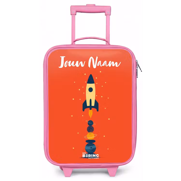 Kinderkoffer met naam - Roze - Raket - Sterren - Planeten — 1