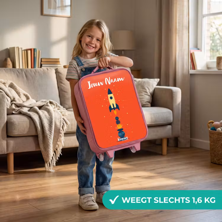 Kinderkoffer met naam - Roze - Raket - Sterren - Planeten — 2