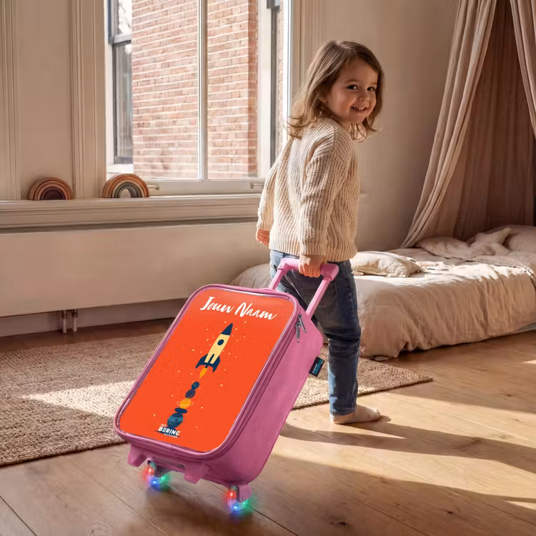 Kinderkoffer met naam - Roze - Raket - Sterren - Planeten — 3