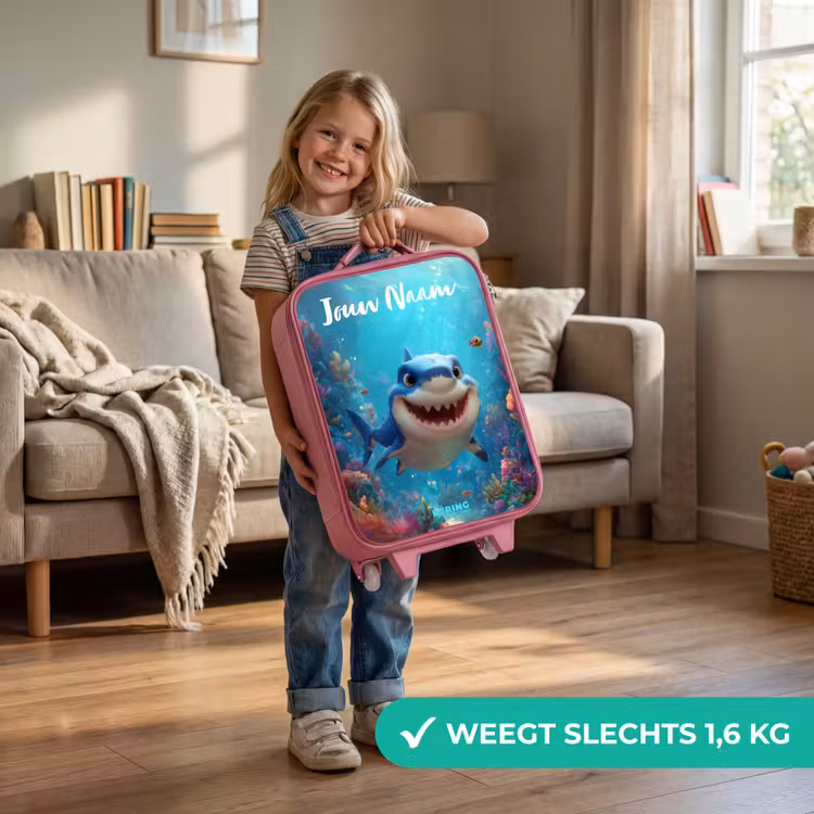 Kinderkoffer met naam - Roze - Rif - Koraal - Haai - Dier — 2