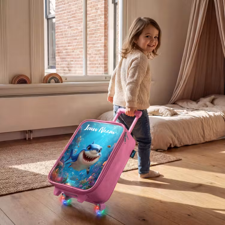 Kinderkoffer met naam - Roze - Rif - Koraal - Haai - Dier — 3