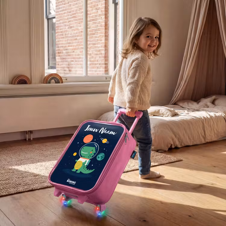 Kinderkoffer met naam - Roze - Ruimte - Dino - Planeten - Sterren — 3