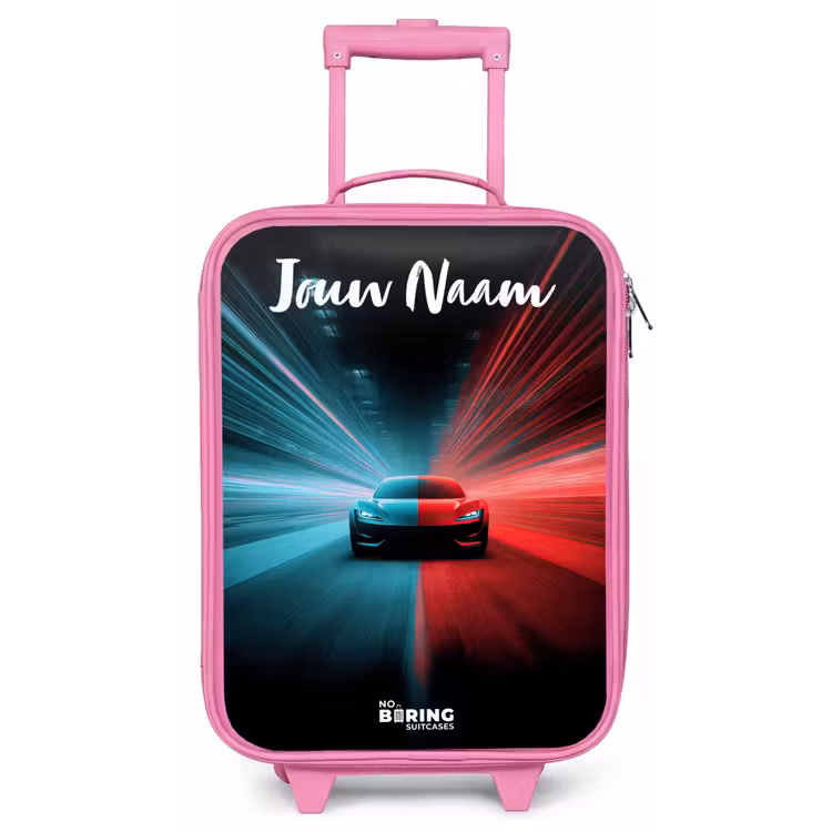 Kinderkoffer met naam - Roze - Sportauto - Blauw - Neon - Stad — 1
