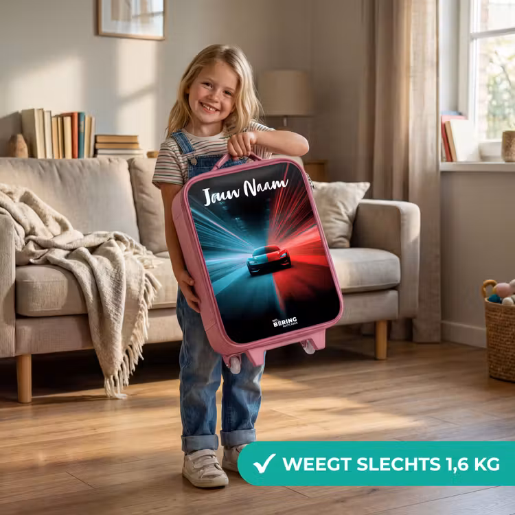 Kinderkoffer met naam - Roze - Sportauto - Blauw - Neon - Stad — 2