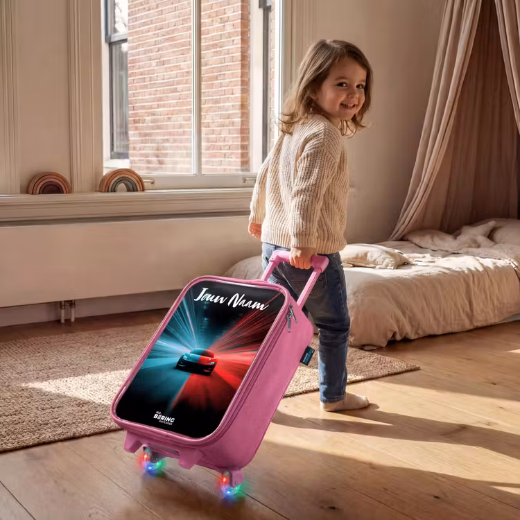 Kinderkoffer met naam - Roze - Sportauto - Blauw - Neon - Stad — 3
