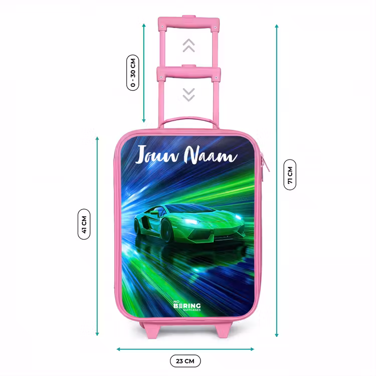 Kinderkoffer met naam - Roze - Sportauto - Groen - Snelheidslijnen - Neon — 5