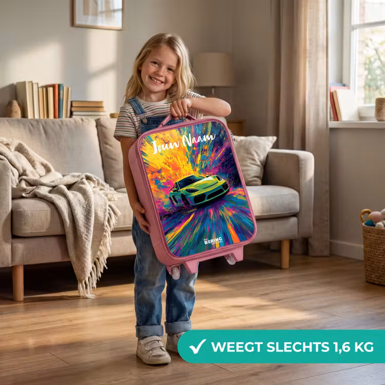 Kinderkoffer met naam - Roze - Sportauto - Groen - Verfstrepen - Kleuren — 2