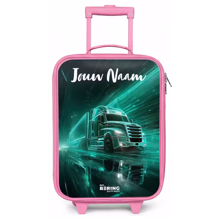 Kinderkoffer met naam - Roze - Vrachtwagen - Stad - Groen - Neon — 1