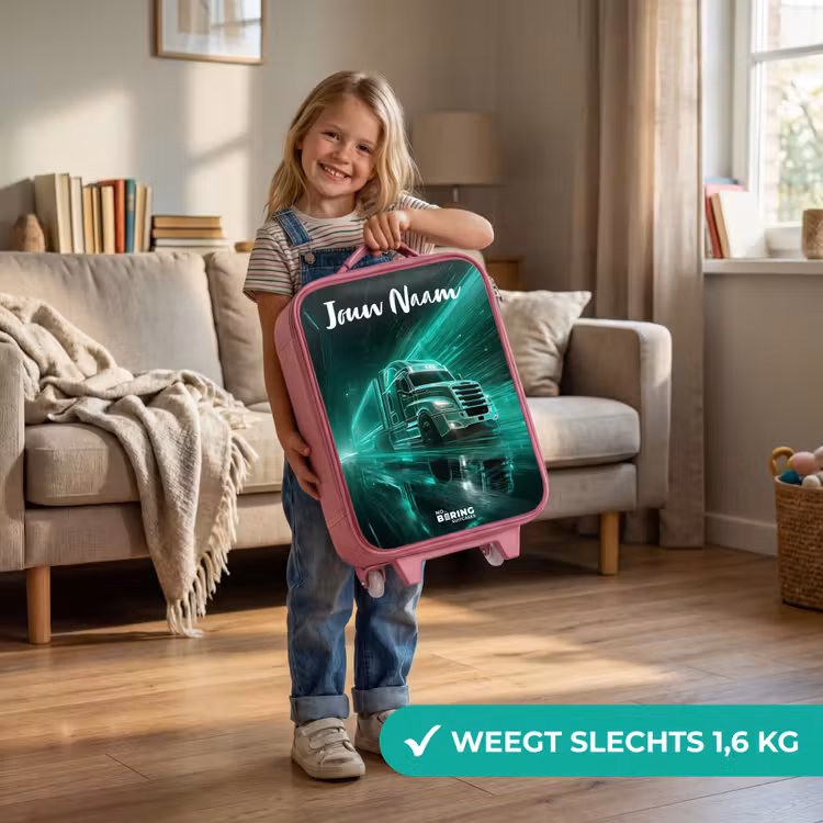 Kinderkoffer met naam - Roze - Vrachtwagen - Stad - Groen - Neon — 2