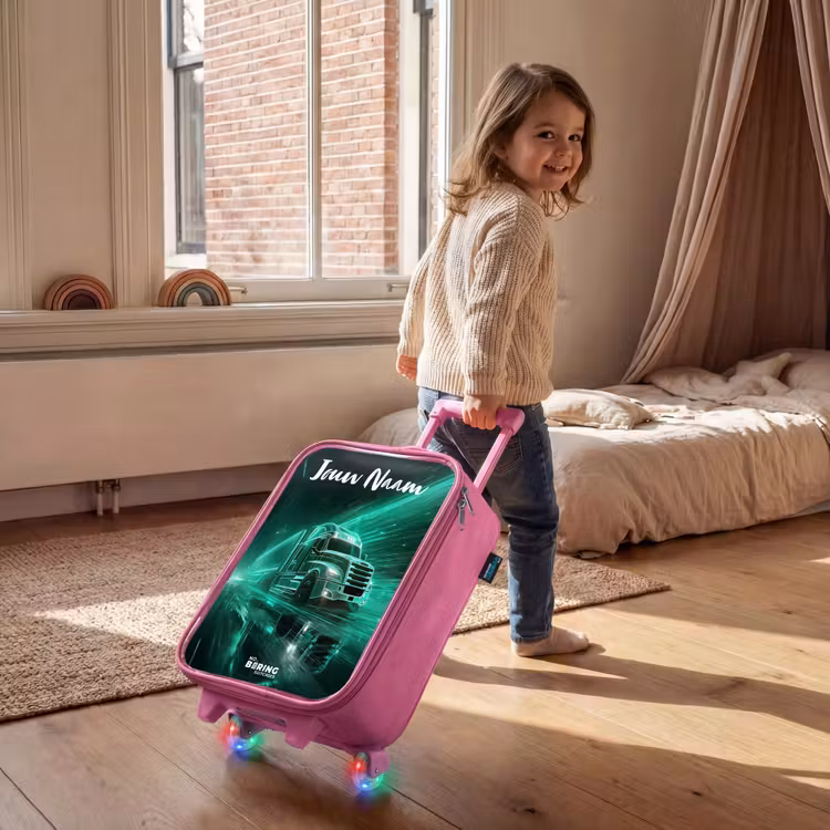 Kinderkoffer met naam - Roze - Vrachtwagen - Stad - Groen - Neon — 3