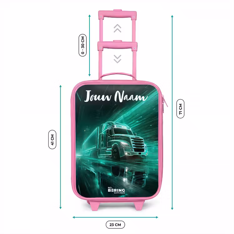 Kinderkoffer met naam - Roze - Vrachtwagen - Stad - Groen - Neon — 5