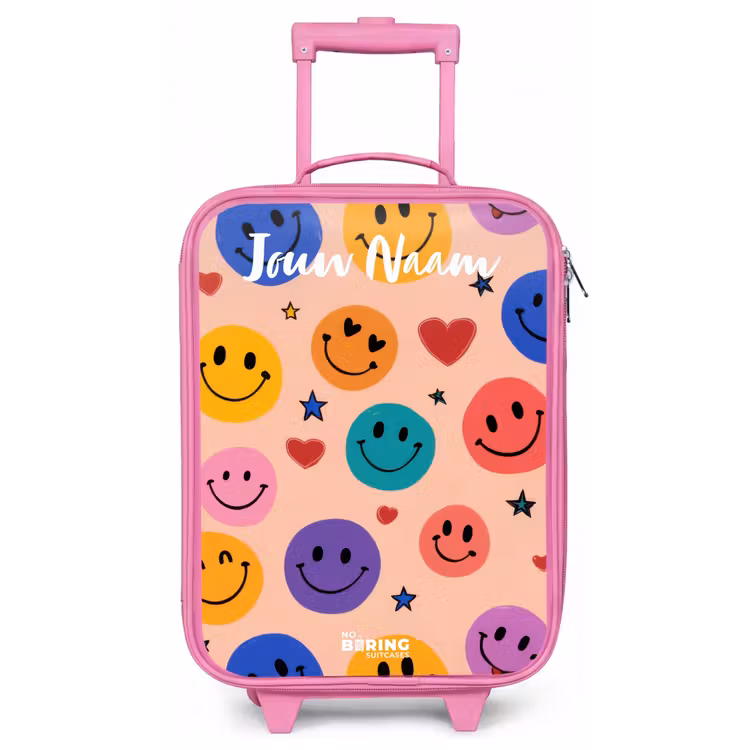 Kinderkoffer met naam - Roze - Vrolijk Smiley-patroon — 1