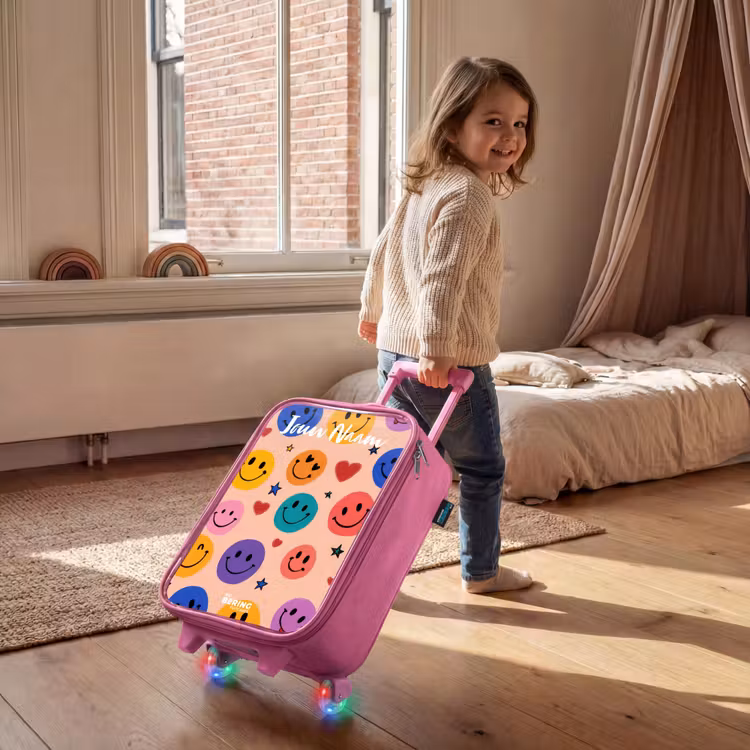Kinderkoffer met naam - Roze - Vrolijk Smiley-patroon — 3