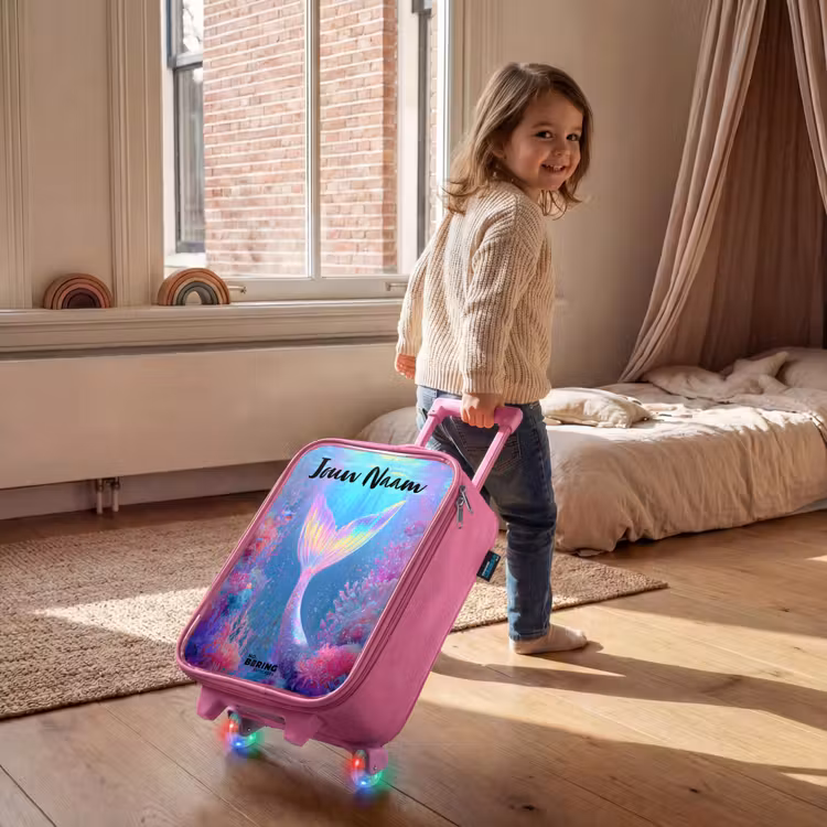 Kinderkoffer met naam - Roze - Zeemeermin - Koraal - Water — 3