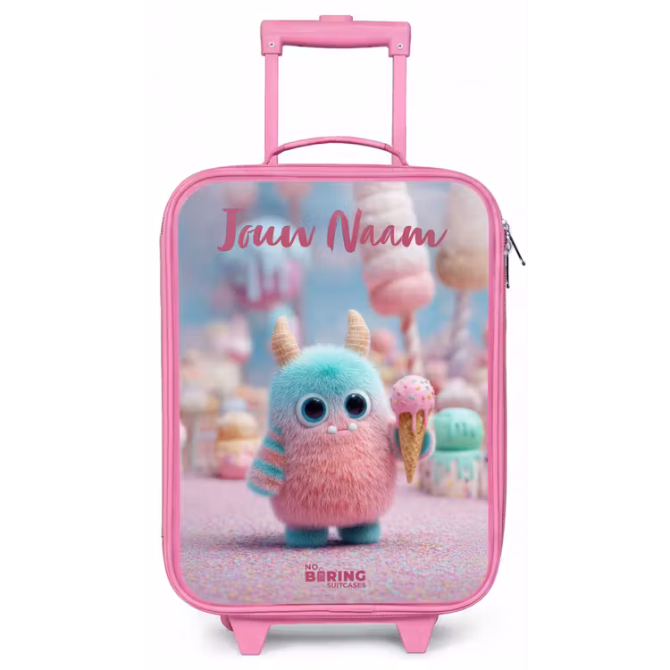 Kinderkoffer met naam - Roze - Zoet Monstersnoep Avontuur — 1