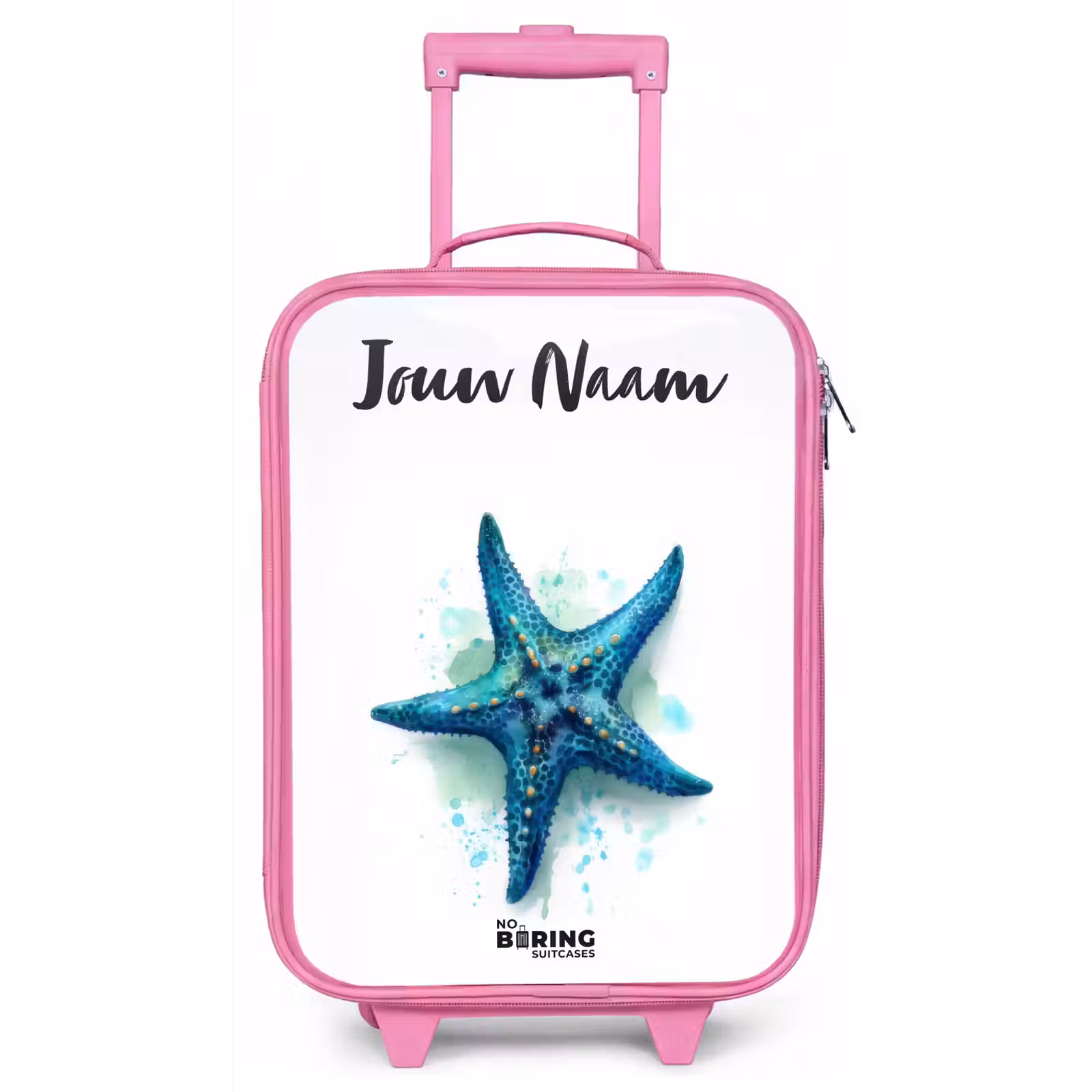 Kinderkoffer met naam - Roze - Blauwe Zeester op Witte Achtergrond — 1