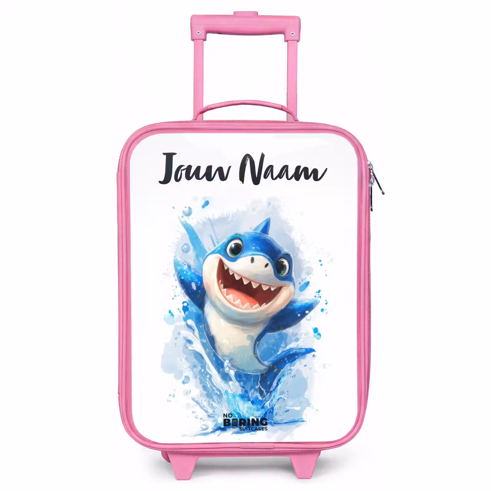 Kinderkoffer met naam - Roze - Haai - Tanden - Water — 1