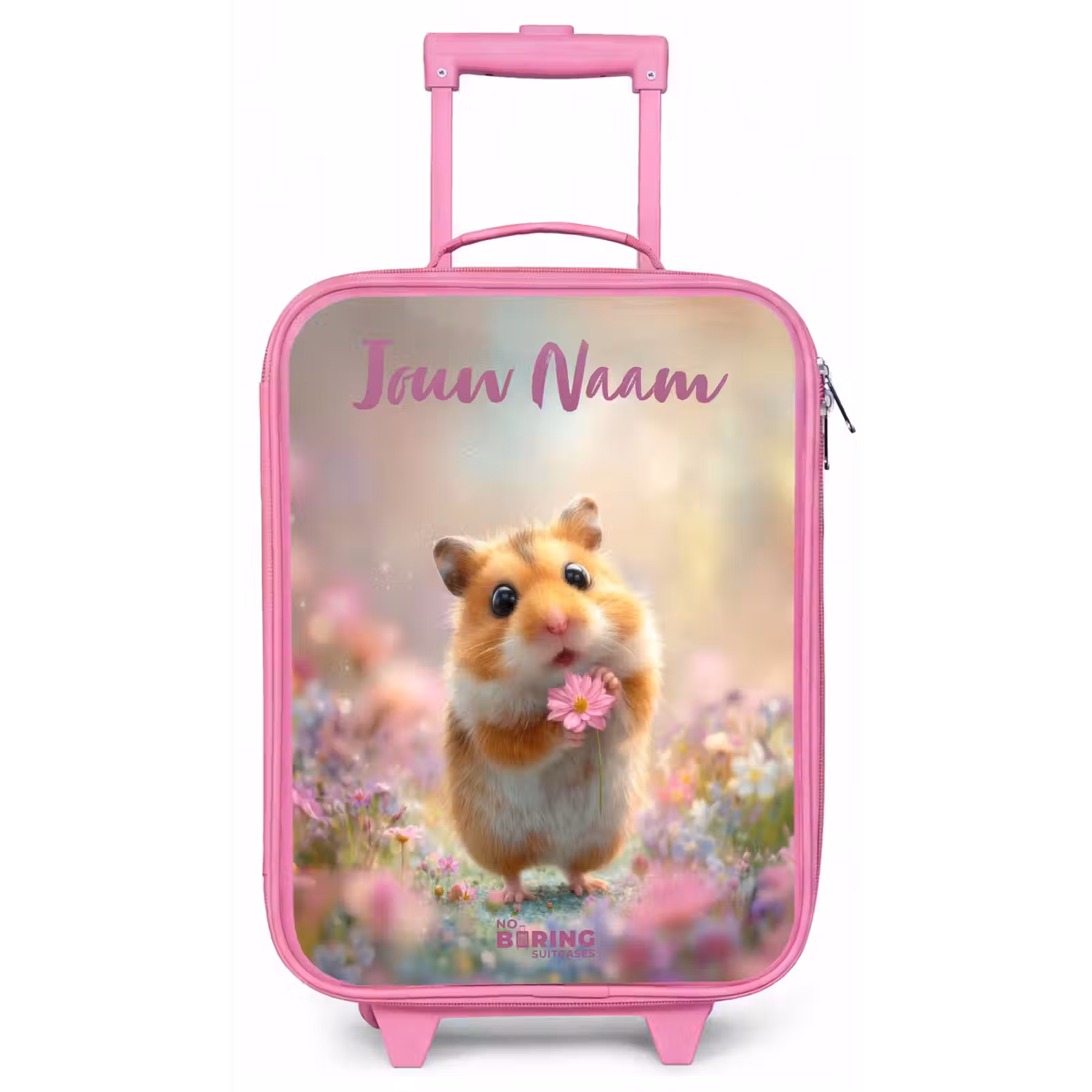 Kinderkoffer met naam - Roze - Hamster - Bloem - Natuur - Dier — 1