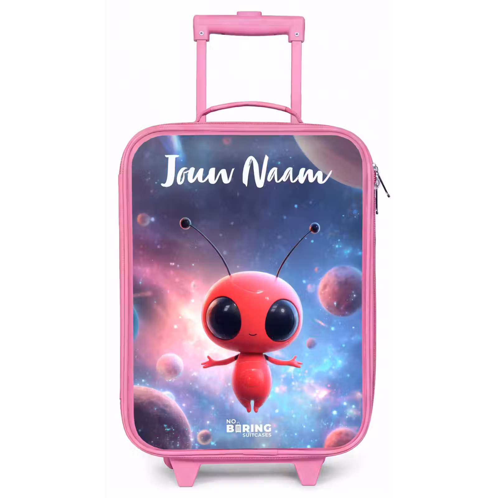 Kinderkoffer met naam - Roze - Rood Ruimtewezen in Kosmische Dans — 1