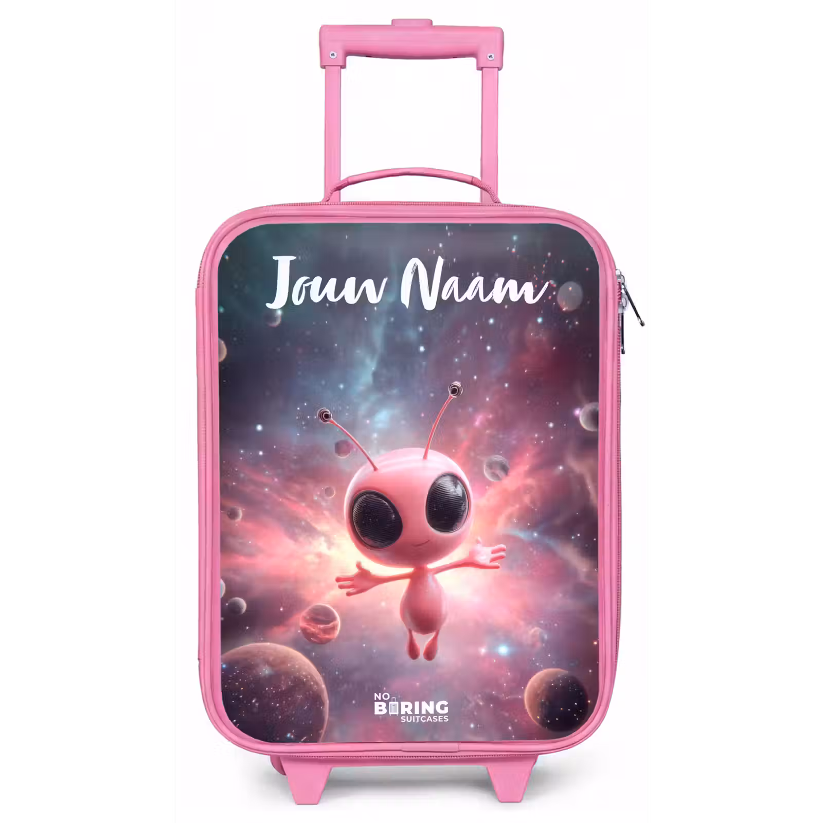 Kinderkoffer met naam - Roze - Roze Alien in Sterrennevel — 1