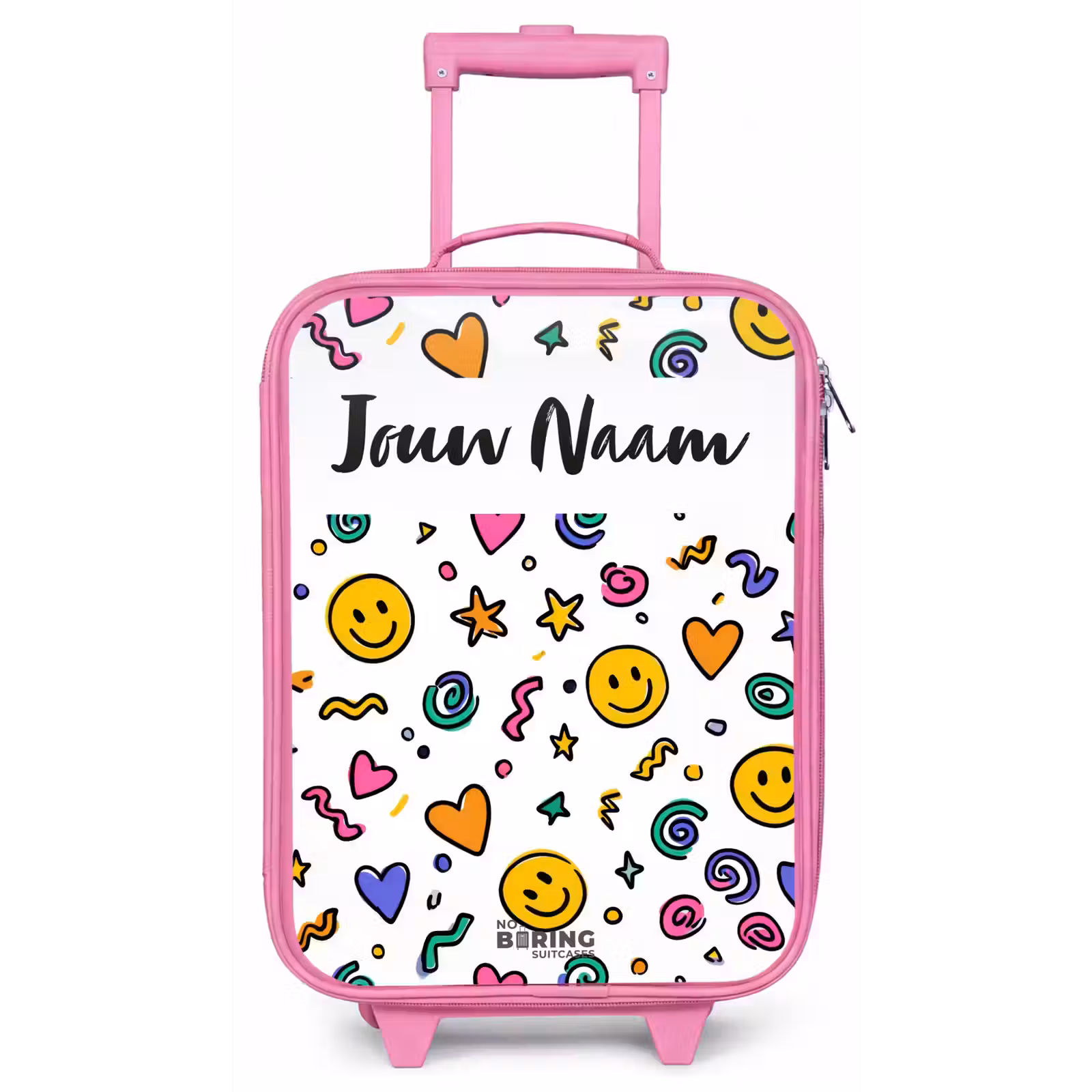 Kinderkoffer met naam - Roze - Smiley - Hartje - Ster — 1