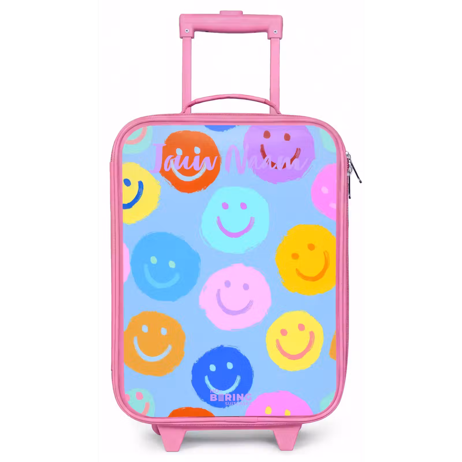 Kinderkoffer met naam - Roze - Vrolijk patroon van smileys — 1
