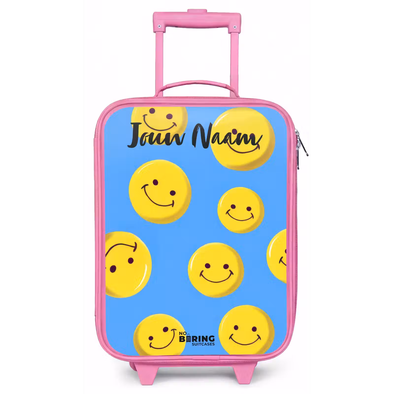 Kinderkoffer met naam - Roze - Vrolijke smileyregen — 1