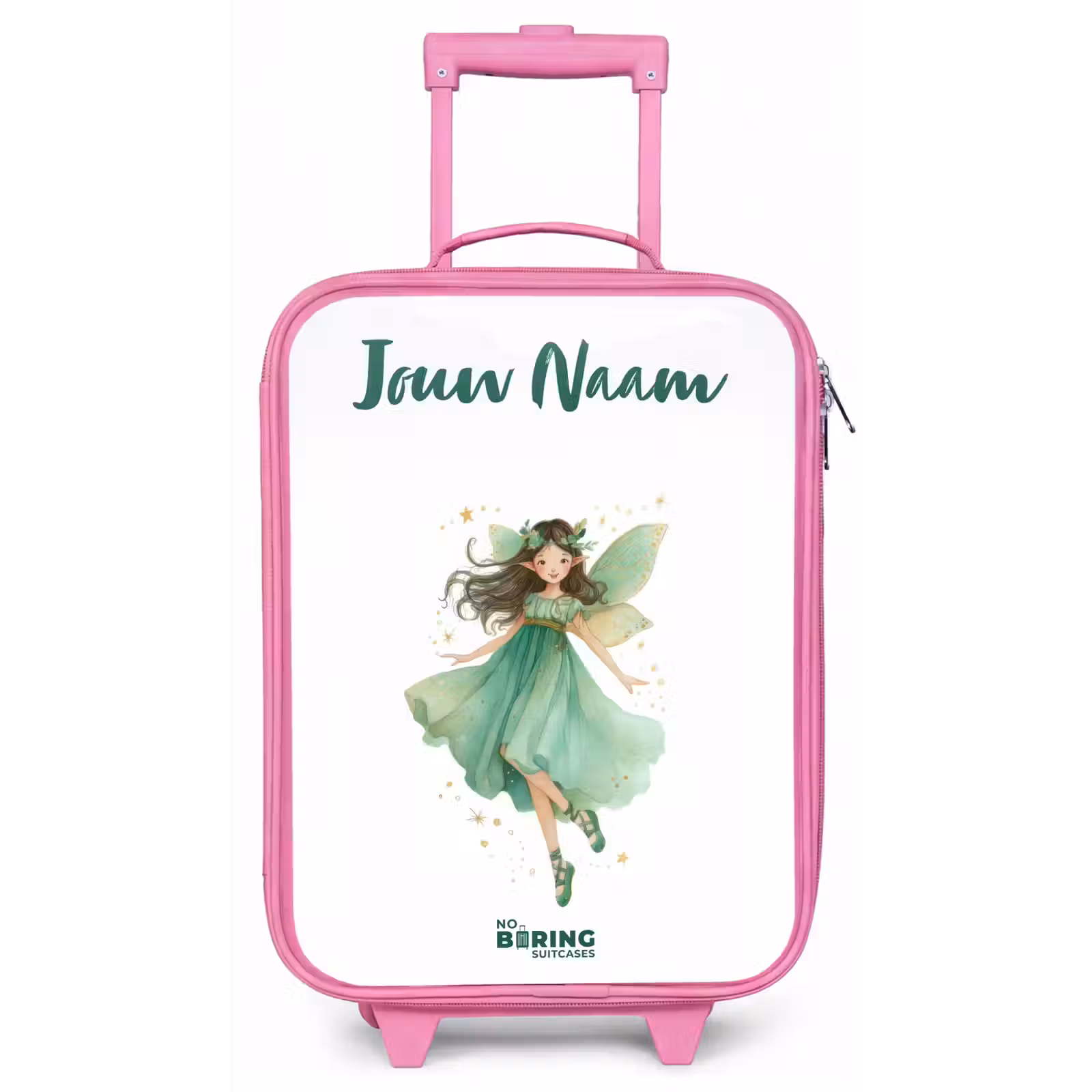 Kinderkoffer met naam - Roze - Zwevende groene elf — 1