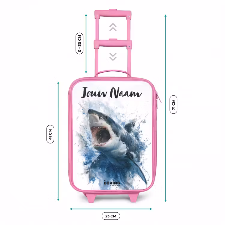 Kinderkoffer met naam - Roze - Aanvallende haai in waterverf — 5