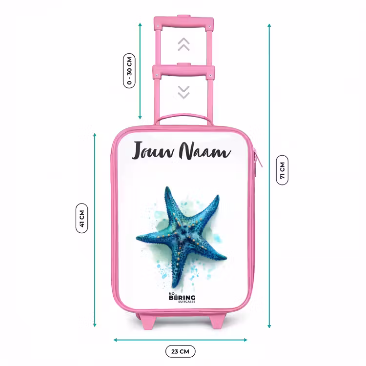 Kinderkoffer met naam - Roze - Blauwe Zeester op Witte Achtergrond — 5