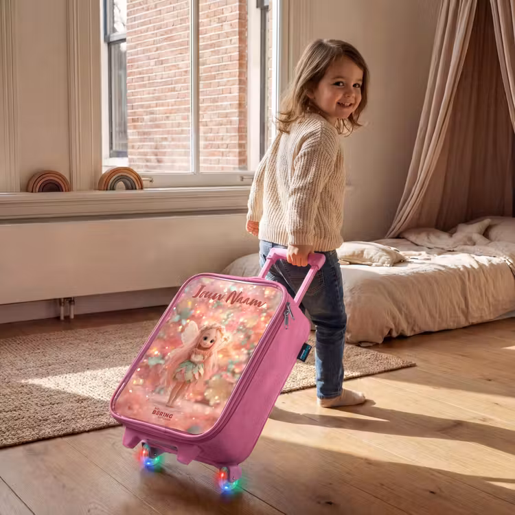 Kinderkoffer met naam - Roze - Bloemenfee in roze sprookjeswereld — 3